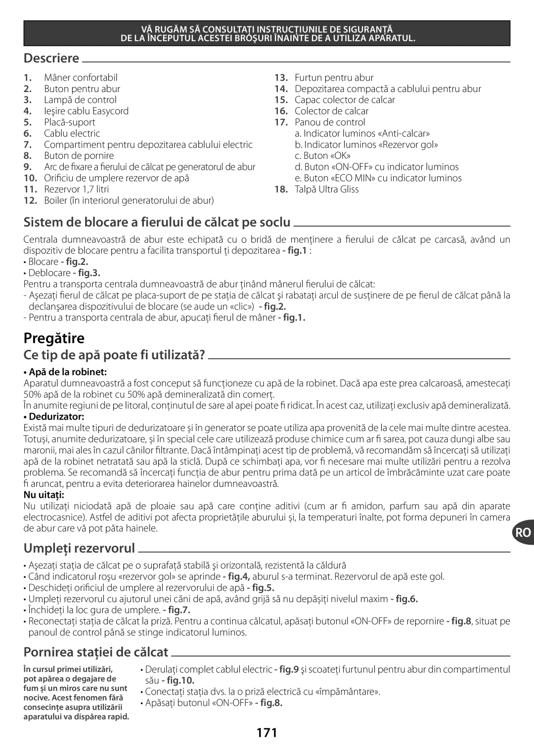 Tefal GV7550T0, GV7550CH, GV7550C0, GV7550S0, GV7550G0 Pregăte, Ce tde apă poate futtă?, Umplețezervorul, Pornea sta țt, 171 