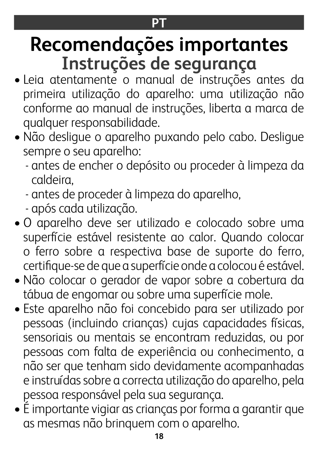 Tefal GV7550Z0, GV7550CH, GV7550C0, GV7550S0 manual Recomendações importantes, Instruções de segurança,  Ve‹hXVYVjiaoVd# 