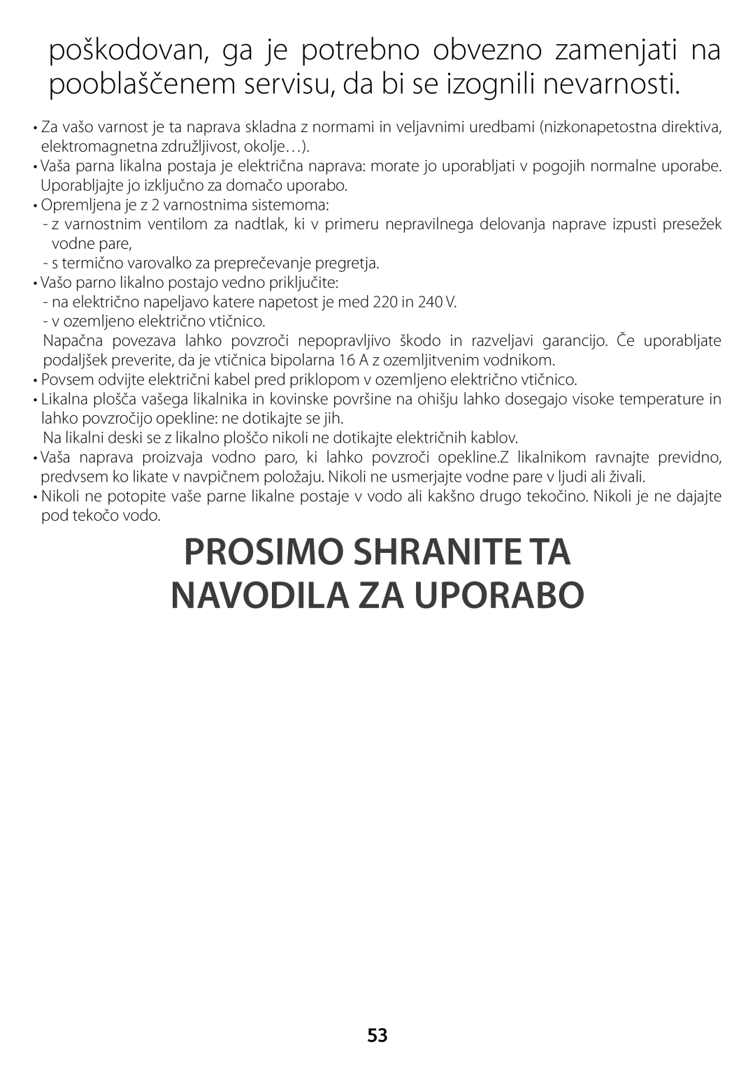 Tefal GV7550C0, GV7550CH, GV7550S0, GV7550G0, GV7550E0, GV7550M0, GV7550Z0, GV7550T0 Prosimo Shranite TA Navodila ZA Uporabo 