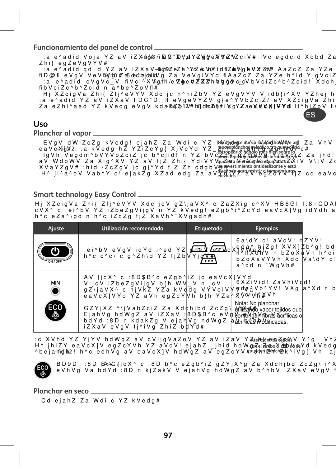 Tefal GV7630C0, GV7630CH manual Uso, Funcionamiento del panel de control, Planchar al vapor, Smart technology Easy Control 