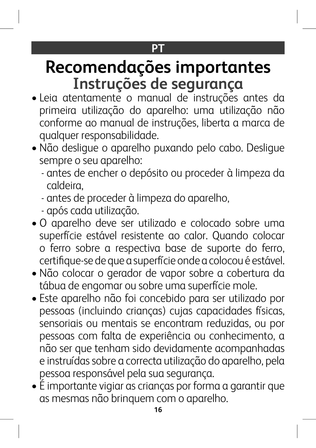 Tefal GV7630G0, GV7630CH, GV7630E0, GV7630C0 manual Recomendações importantes, Instruções de segurança,  Ve‹hXVYVjiaoVd# 