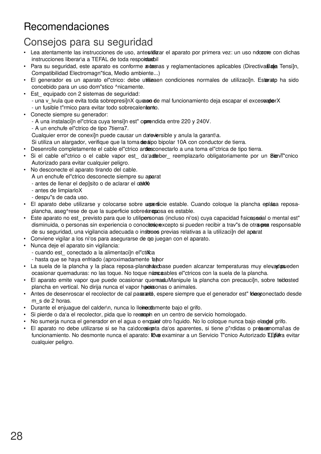 Tefal GV8430S0, GV8430C0, GV8430G0, GV8430E0 manual Recomendaciones, Consejos para su seguridad 