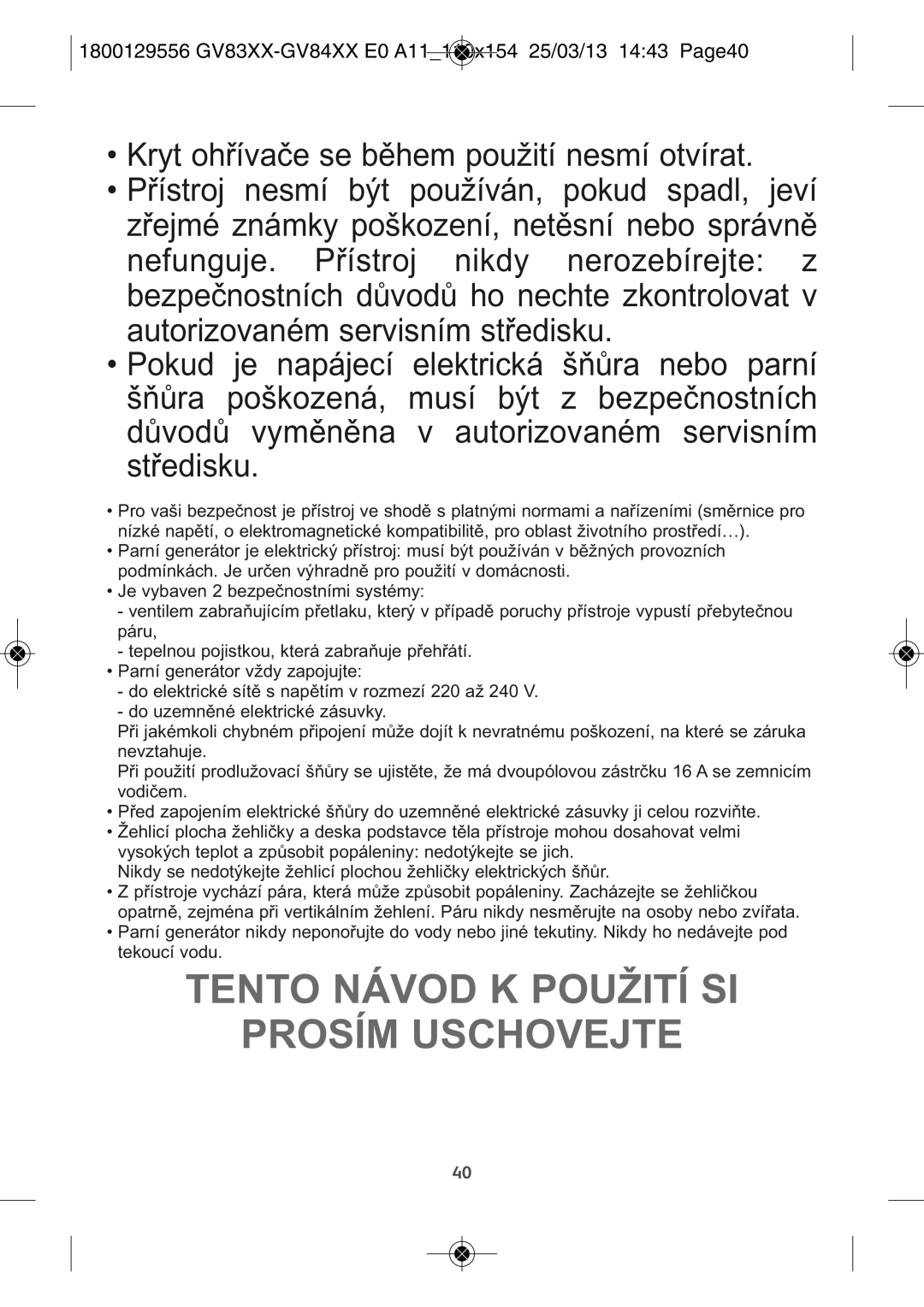 Tefal GV8431S0, GV8431G0, GV8431CH, GV8431C0, GV8431E0 manual Tento Návod K Použití Si Prosím Uschovejte 