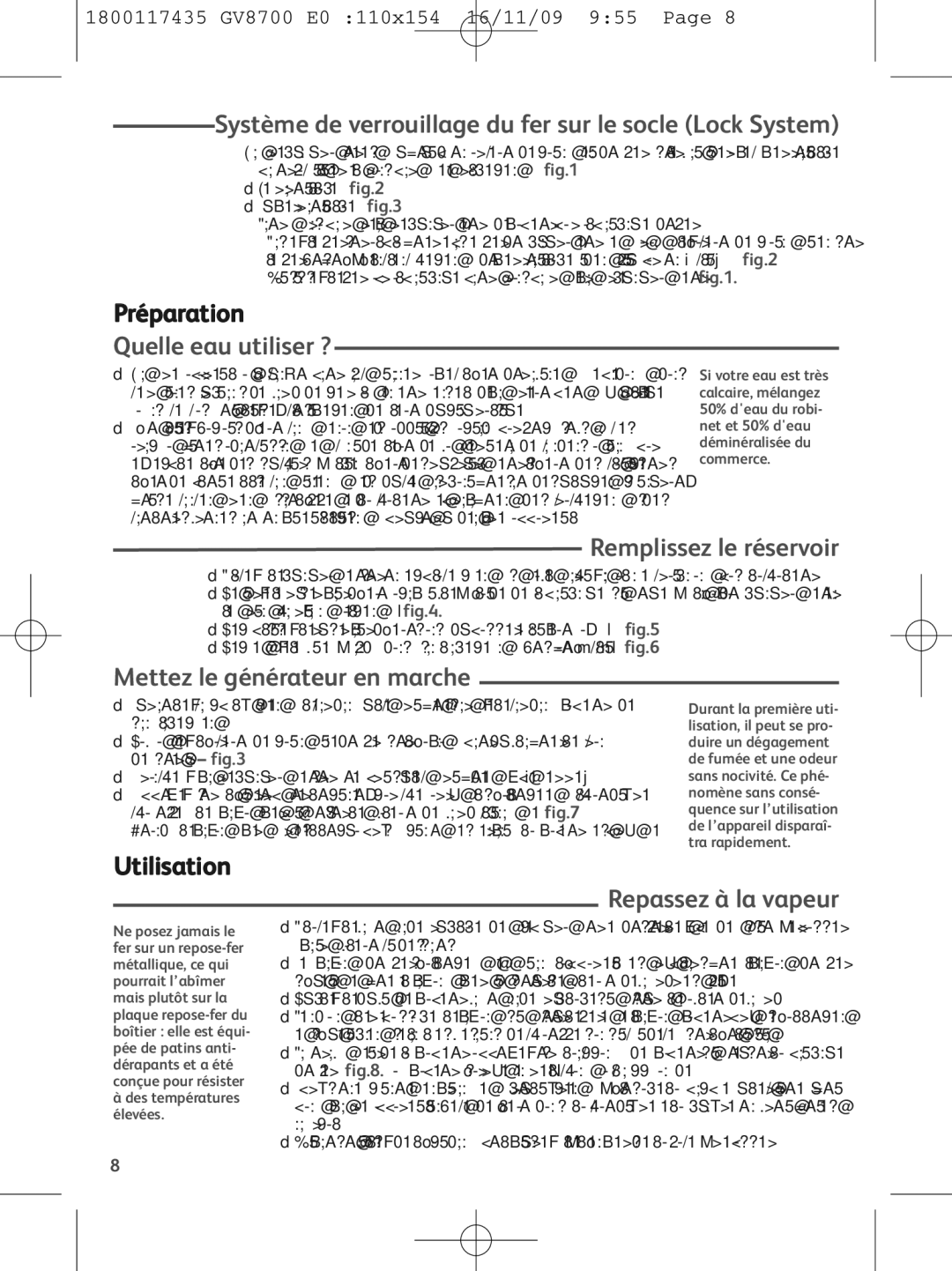 Tefal GV8700E0 Système de verrouillage du fer sur le socle Lock System, Quelle eau utiliser ?, Remplissez le réservoir 