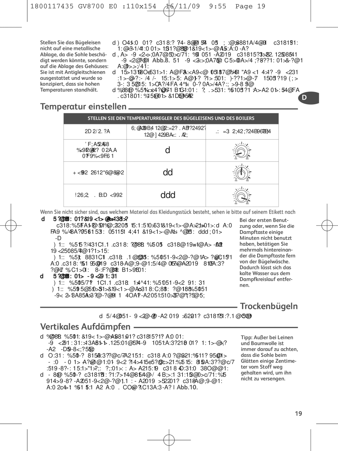 Tefal GV8700C0, GV8700E0, GV8700G0, GV8700S0 manual Temperatur einstellen, Trockenbügeln, Vertikales Aufdämpfen 