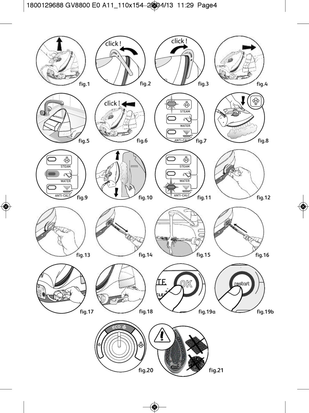 Tefal GV8800C0, GV8800E0 manual 1800129688 GV8800 E0 A11110x154 25/04/13 1129 Page4 