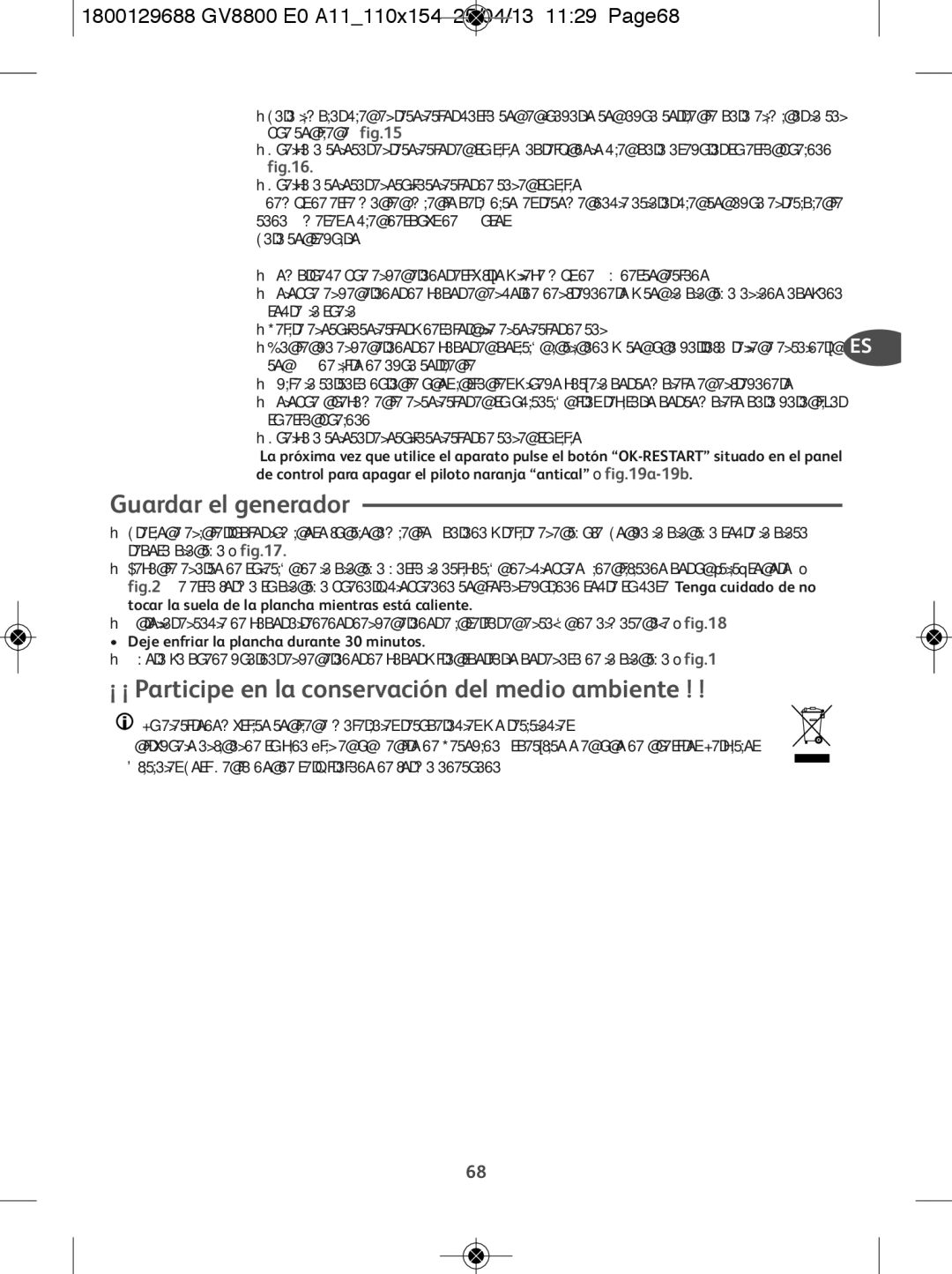 Tefal GV8800C0, GV8800E0 manual Guardar el generador, ¡ ¡ Participe en la conservación del medio ambiente 