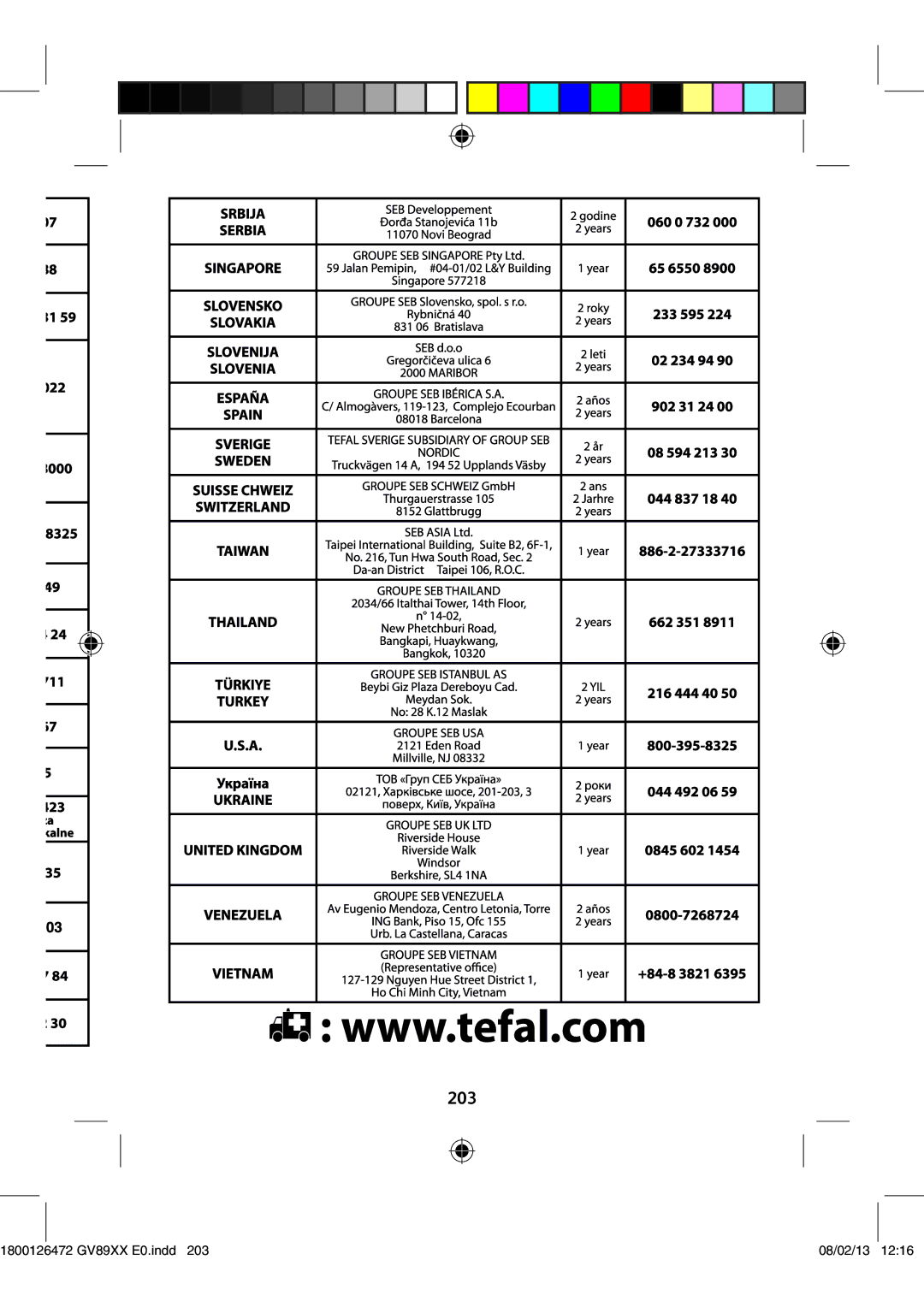 Tefal GV8925E0, GV8925C0, GV8925G0 manual 203 