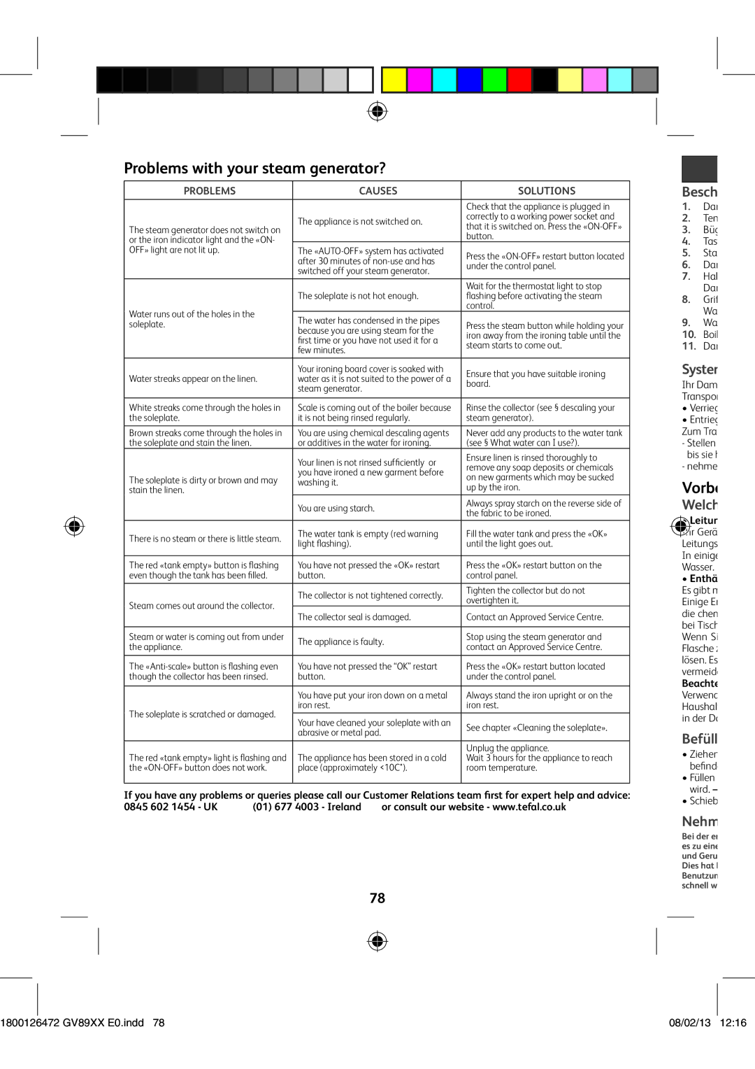 Tefal GV8925E0, GV8925C0, GV8925G0 manual Problems with your steam generator?, Vorbe 