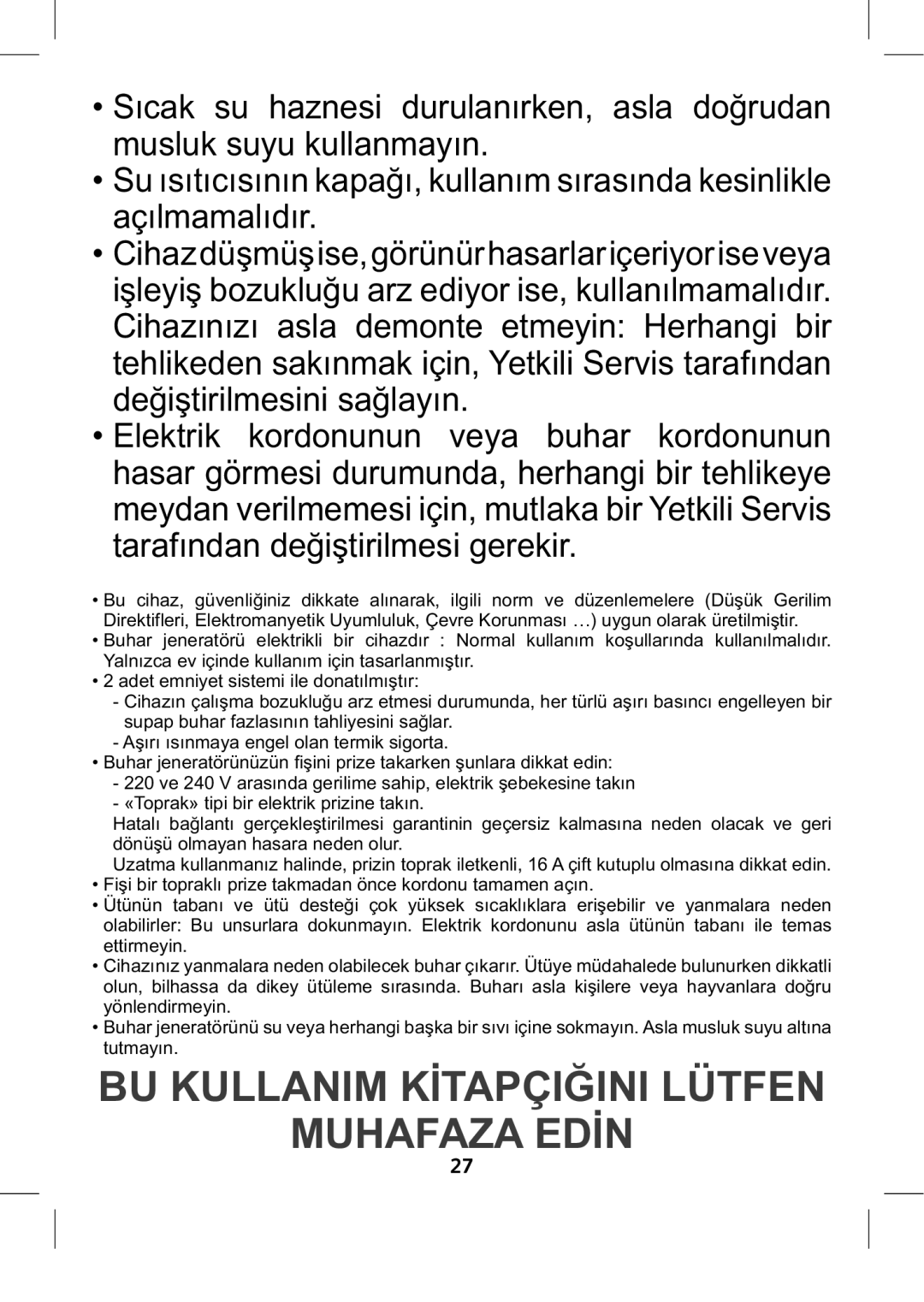 Tefal GV8975E0 manual BU Kullanim Kİtapçiğini Lütfen Muhafaza Edİn 