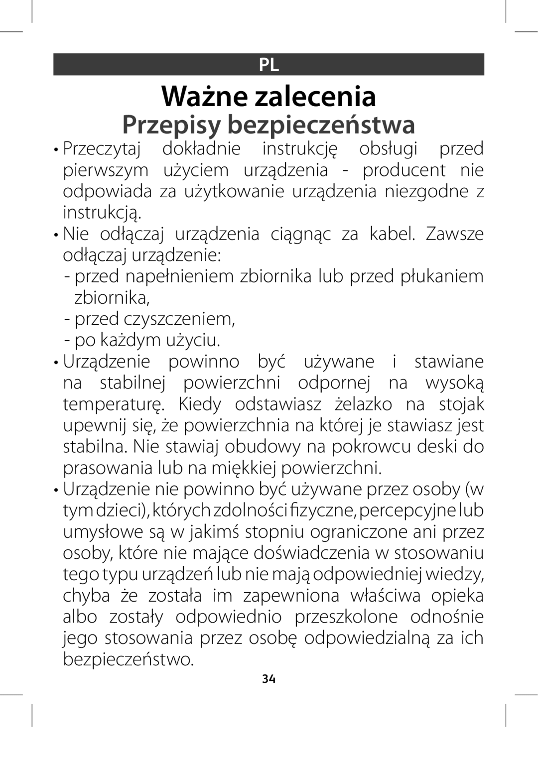 Tefal GV8975E0 manual Ważne zalecenia, Przepisy bezpieczeństwa,  QPLBƒEZNVƒZDJV 