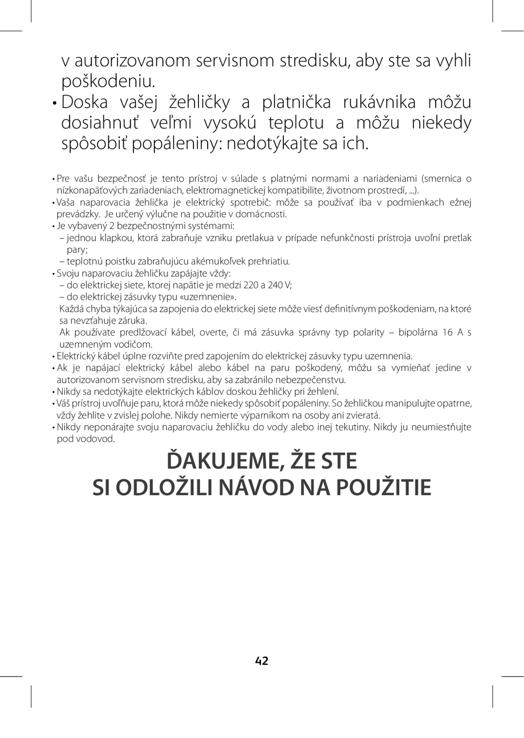 Tefal GV8975E0 manual ĎAKUJEME, ŽE STE SI Odložili Návod NA Použitie 