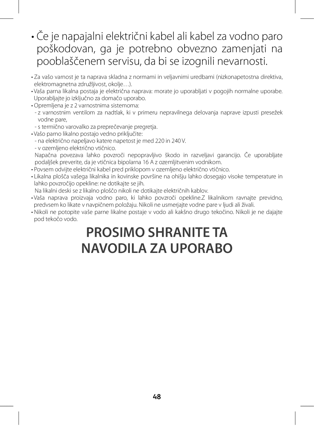 Tefal GV8975E0 manual Prosimo Shranite TA Navodila ZA Uporabo 