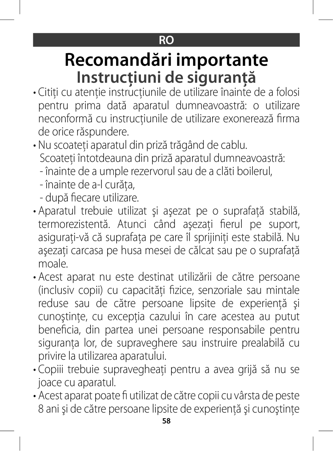 Tefal GV8975E0 Recomandări importante, Instrucţiuni de siguranţă,  ÔOBJOUFEFBMDVSœƄB  EVQœmFDBSFVUJMJBSF 