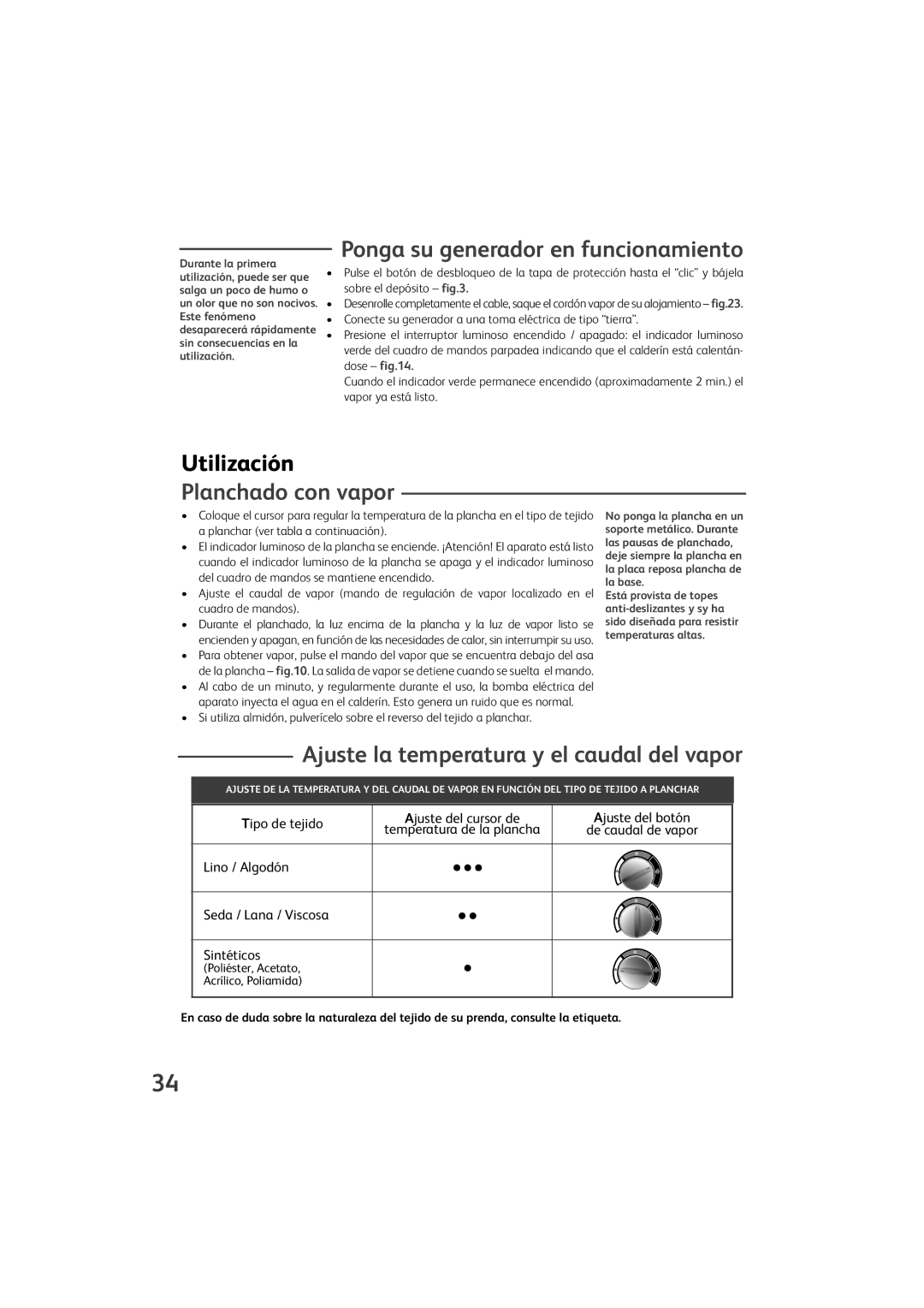 Tefal GV9460E0, GV9460Z0, GV9460G0, GV9460C0 manual Ponga su generador en funcionamiento, Utilización, Planchado con vapor 