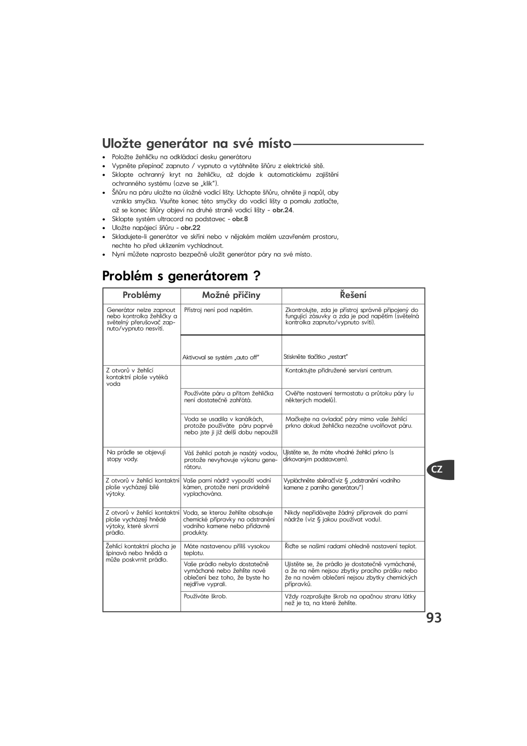 Tefal GV9460G0, GV9460Z0, GV9460E0, GV9460C0 manual Uložte generátor na své místo, Problém s generátorem ? 