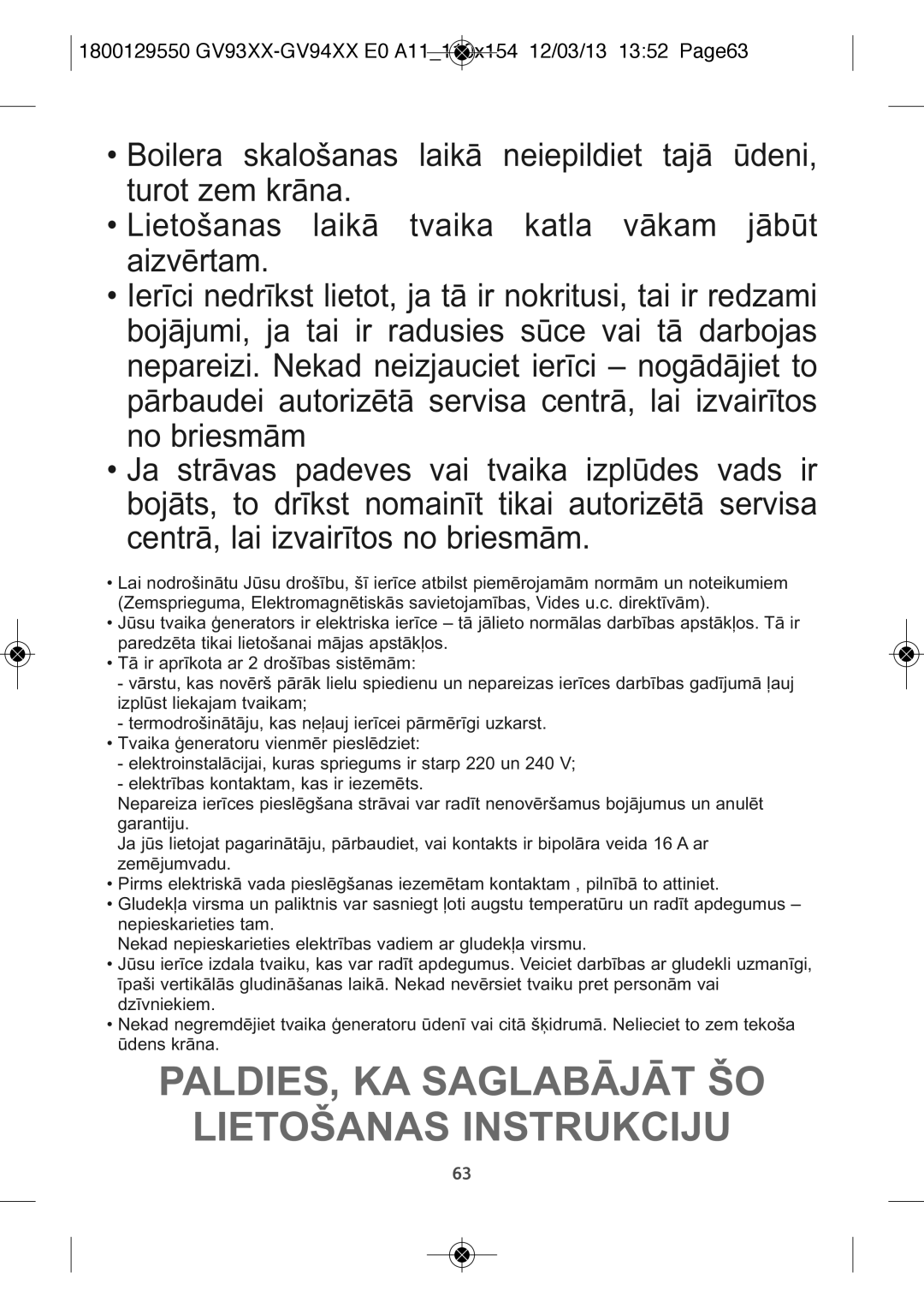 Tefal GV9461C0, GV9461G0, GV9461E0 manual PALDIES, KA Saglabājāt ŠO Lietošanas Instrukciju 