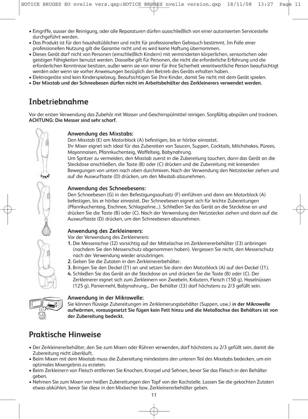 Tefal HB701188, HB701141, HB701113 manual Inbetriebnahme, Praktische Hinweise 