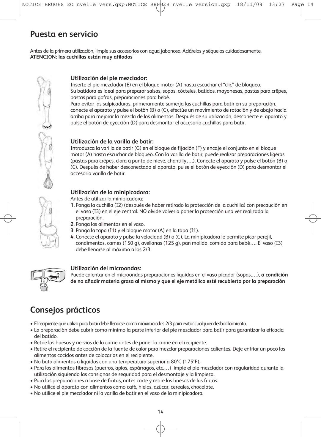 Tefal HB701188, HB701141, HB701113 manual Puesta en servicio, Consejos prácticos 