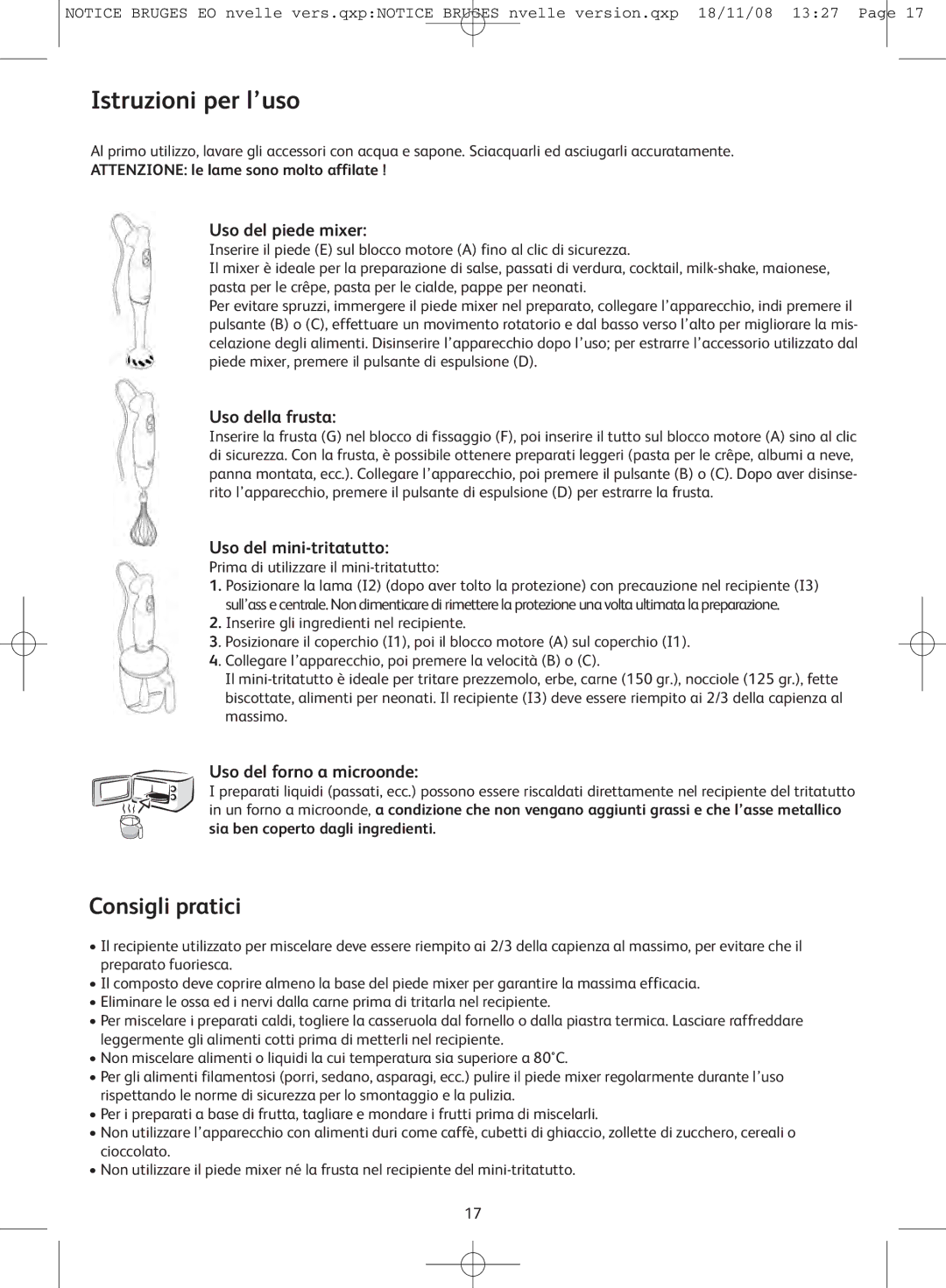 Tefal HB701188, HB701141, HB701113 manual Istruzioni per l’uso, Consigli pratici 