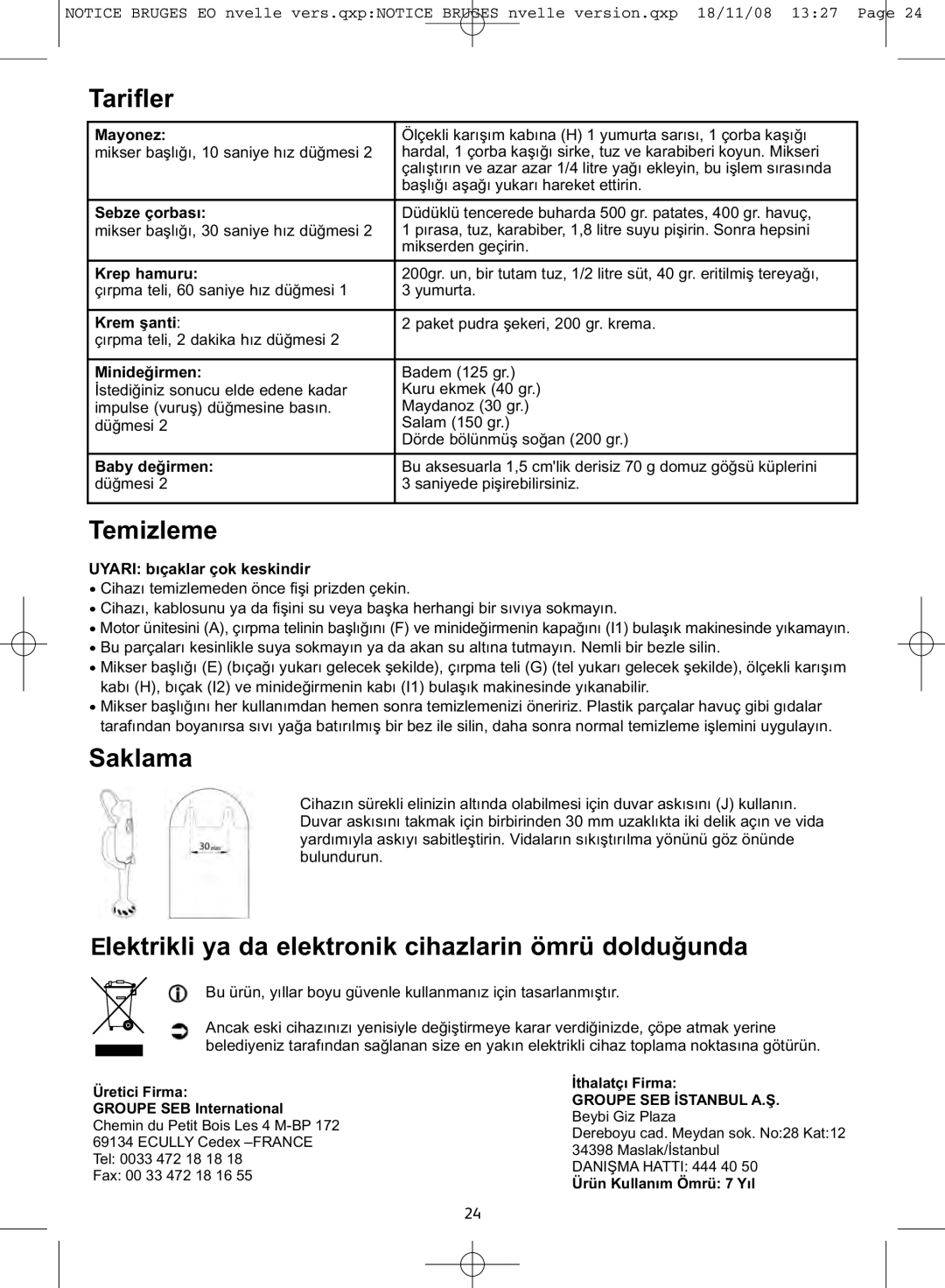 Tefal HB701113, HB701141, HB701188 manual Tarifler 