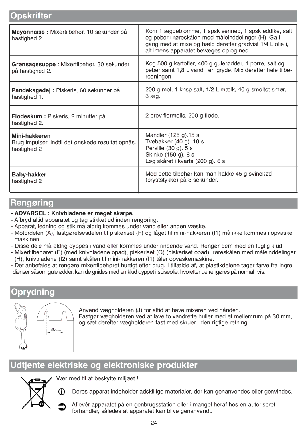 Tefal HB713131, HB713180, HB711115, HB703163 Opskrifter, Rengøring, Oprydning, Udtjente elektriske og elektroniske produkter 