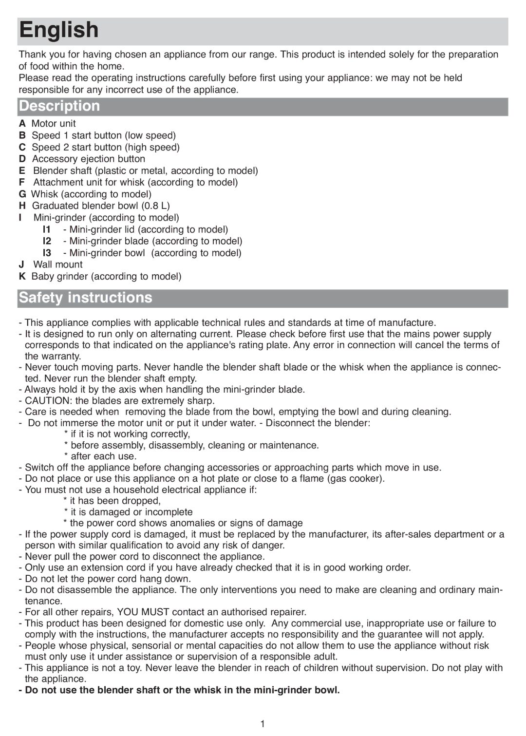 Tefal HB703150, HB713180, HB711115, HB703163, HB713131, HB713161, HB713142, HB713141 English, Description, Safety instructions 