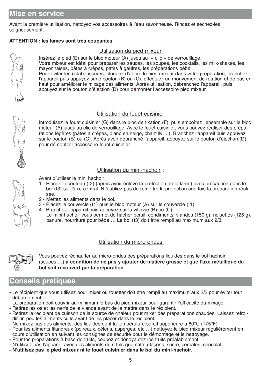 Tefal HB713180, HB711115, HB703163, HB713131, HB703150, HB713161, HB713142, HB713141 manual Mise en service, Conseils pratiques 