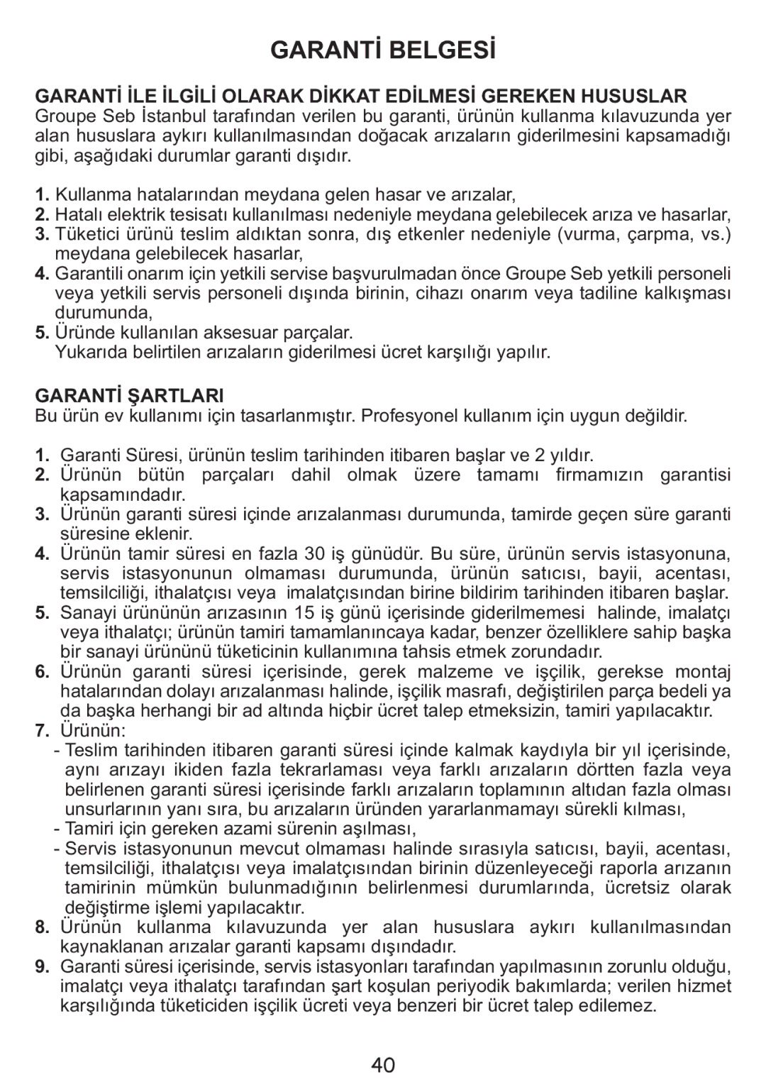 Tefal HB853866, HB407143, HB300141 manual Garantİ Belgesİ 