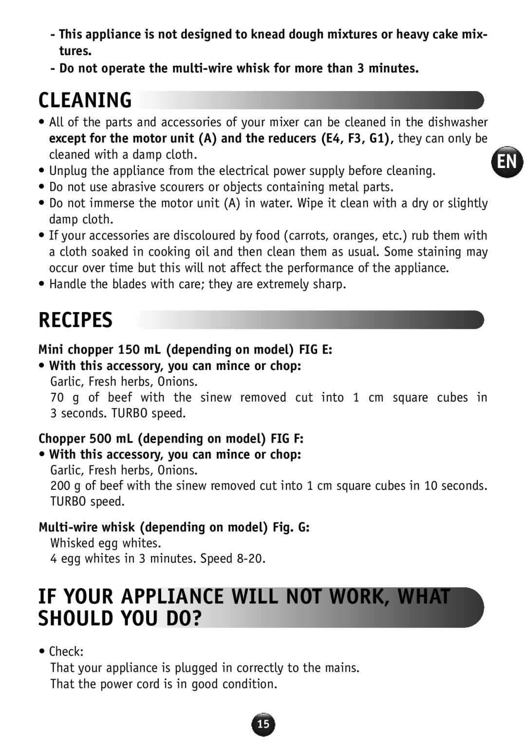 Tefal HB856A40 manual Cleaning, Recipes, If Your Appliance will not WORK, What should YOU DO? 