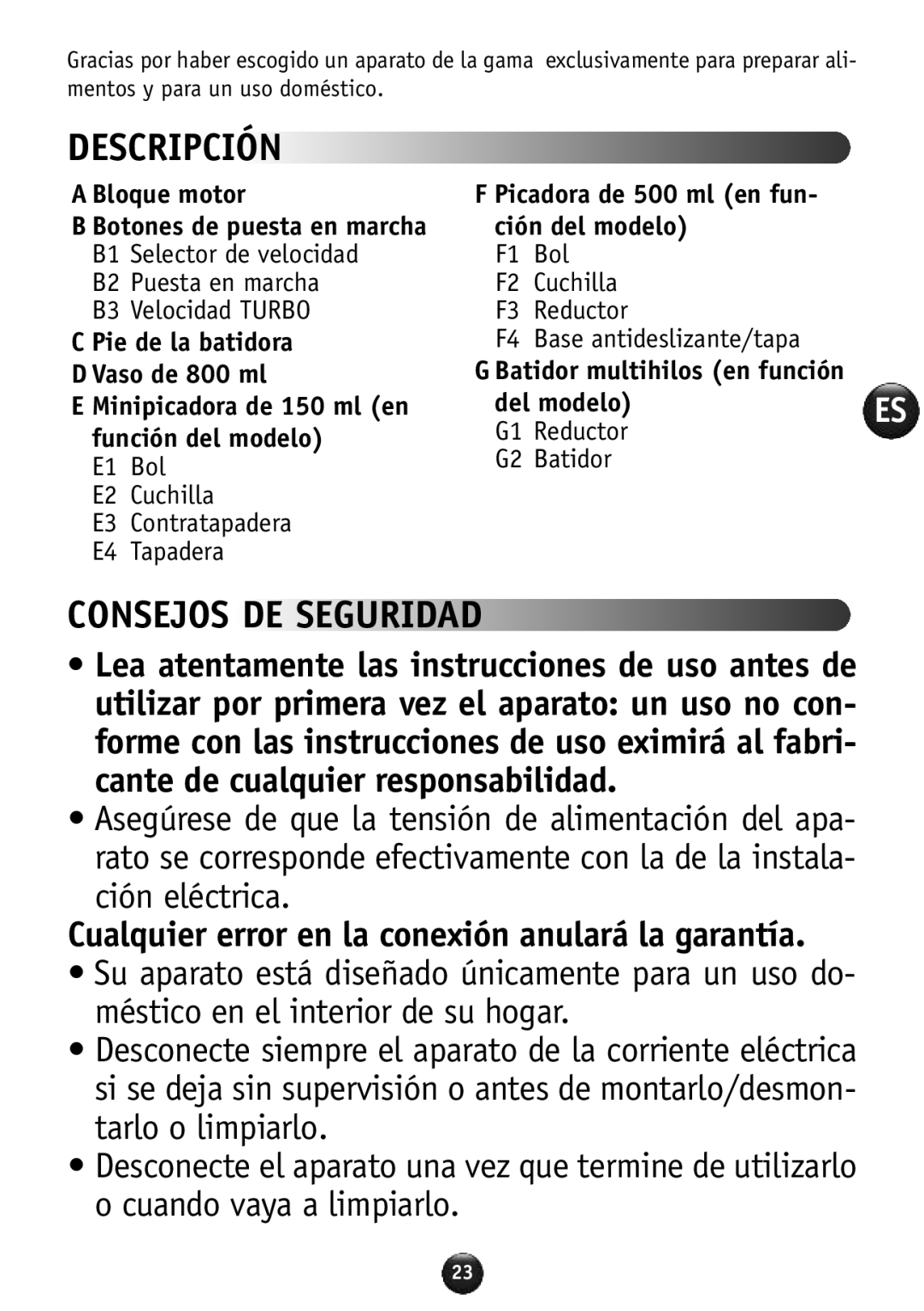 Tefal HB856A40 manual Descripción, Consejos DE Seguridad, Cualquier error en la conexión anulará la garantía 