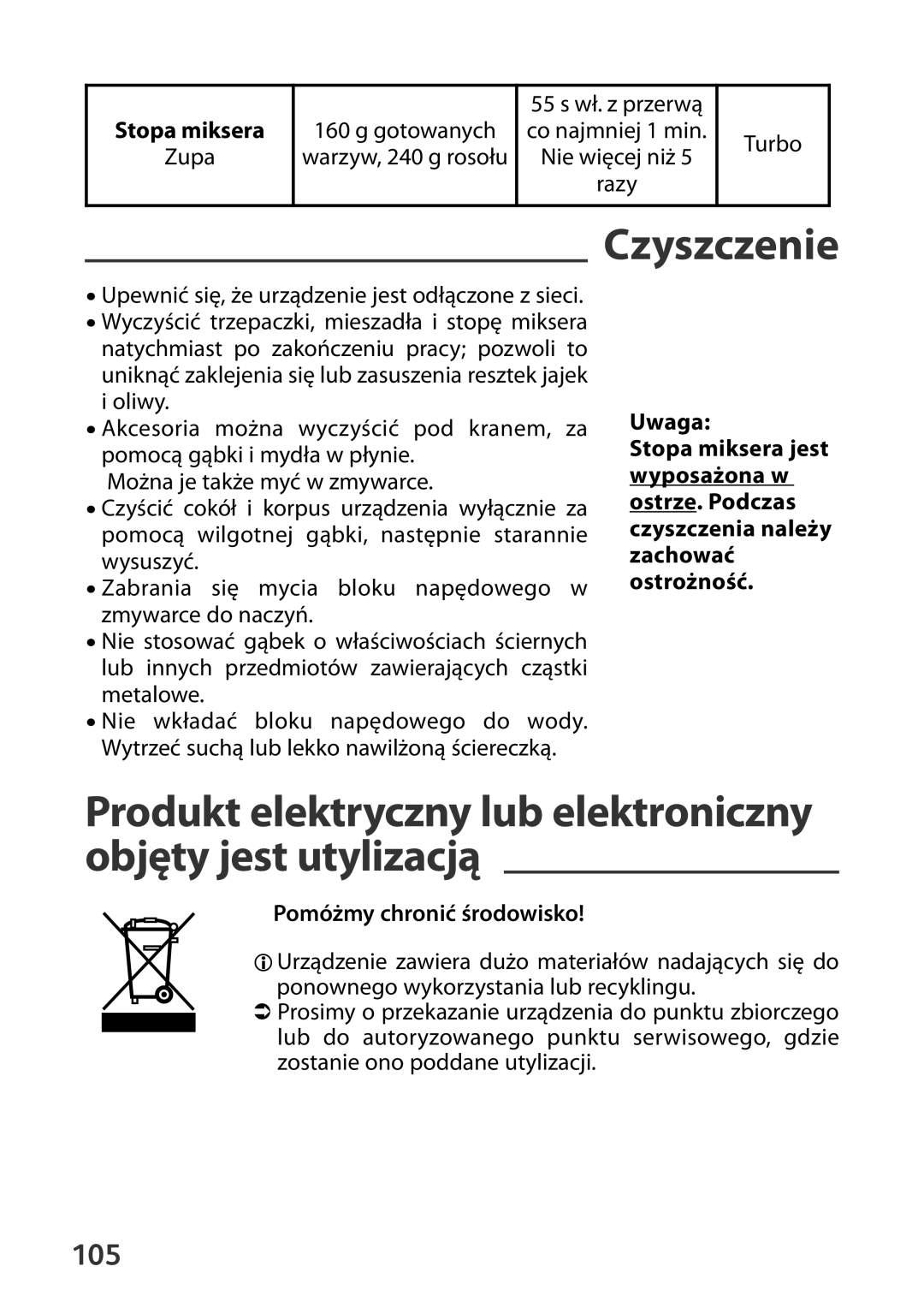 Tefal HT41313E manual Czyszczenie, Zupa, Pomóżmy chronić środowisko 