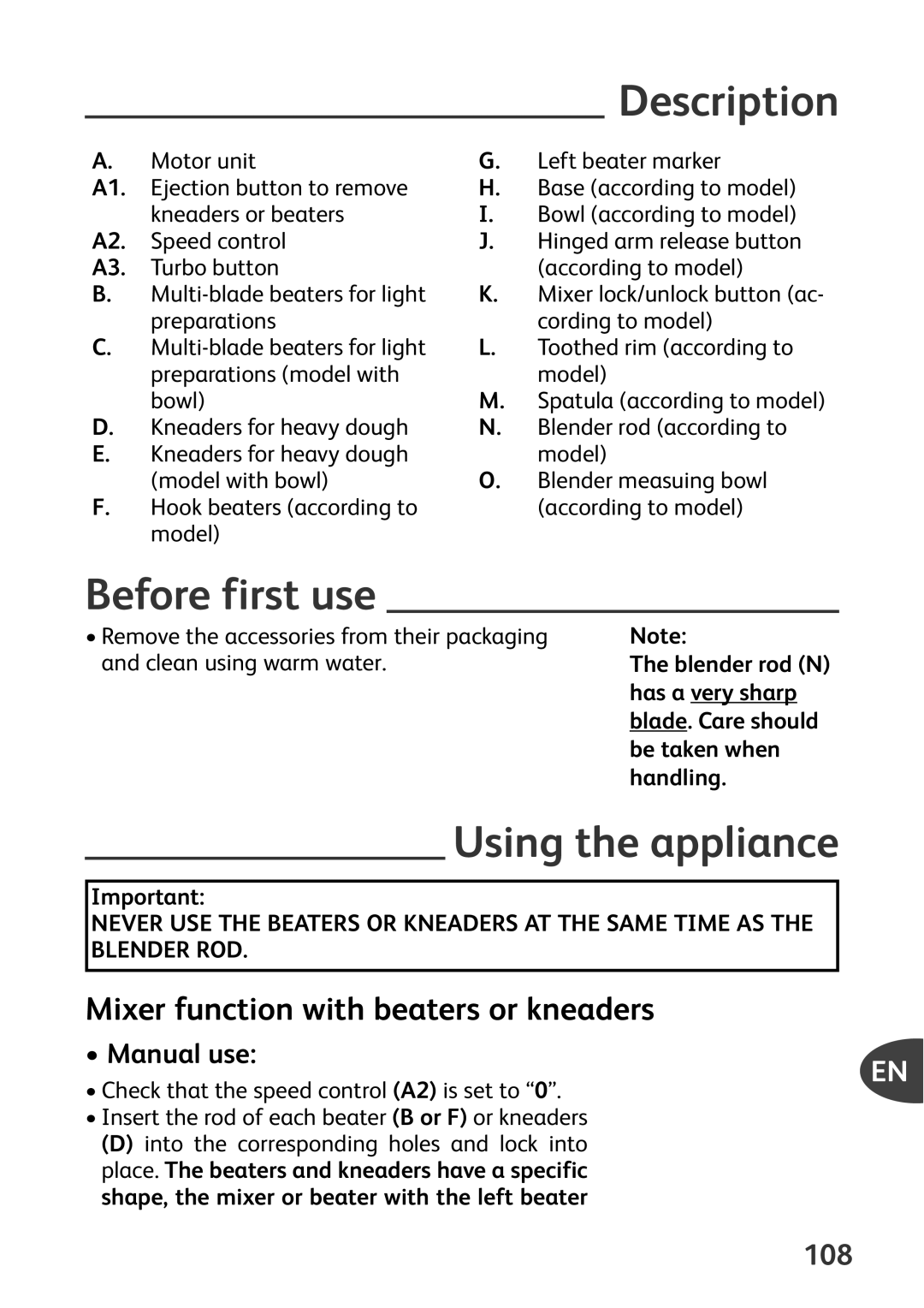 Tefal HT41313E manual Before first use, Using the appliance, Manual use 