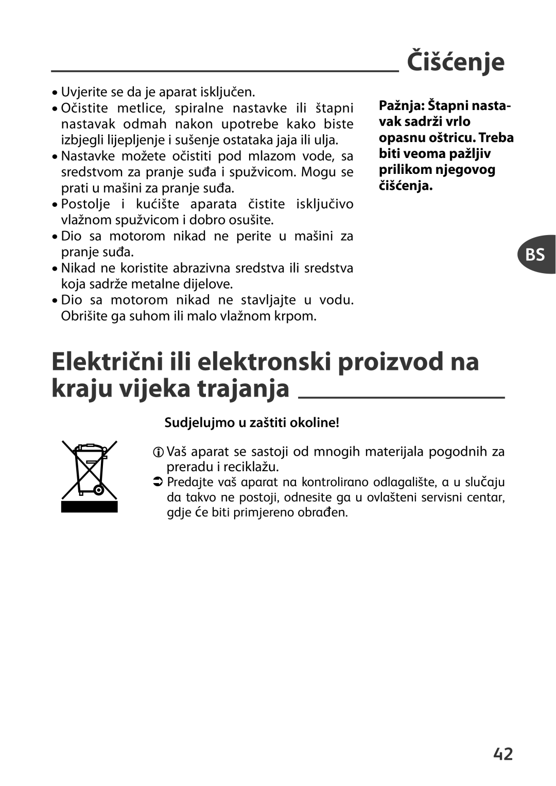 Tefal HT41313E manual Čišćenje, Sudjelujmo u zaštiti okoline 