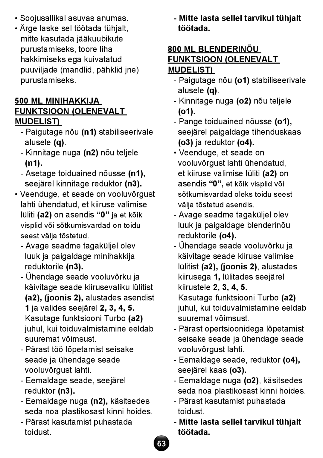 Tefal HT611138 manual Ml minihakkija funktsioon olenevalt mudelist, Pärast kasutamist puhastada toidust 