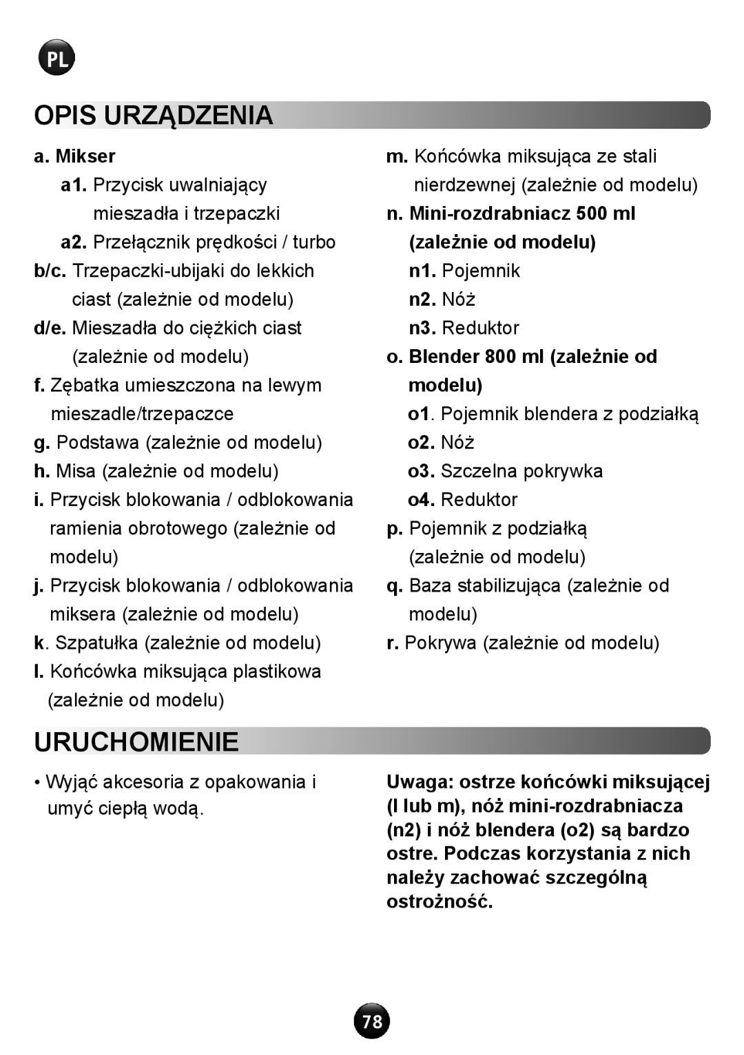 Tefal HT611138 manual Opis Urządzenia, Uruchomienie 