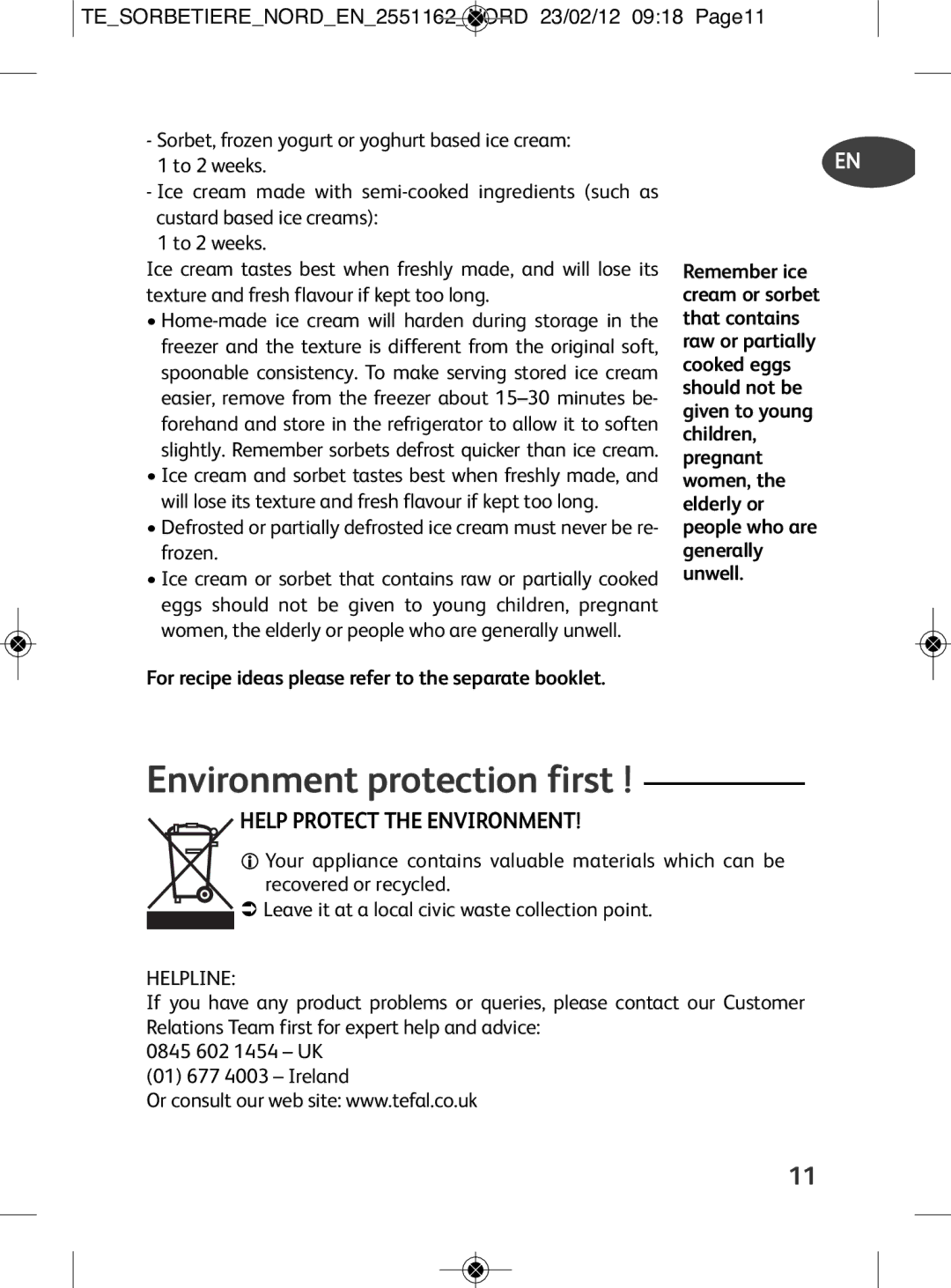 Tefal IG500150 manual Environment protection first, Help Protect the Environment 