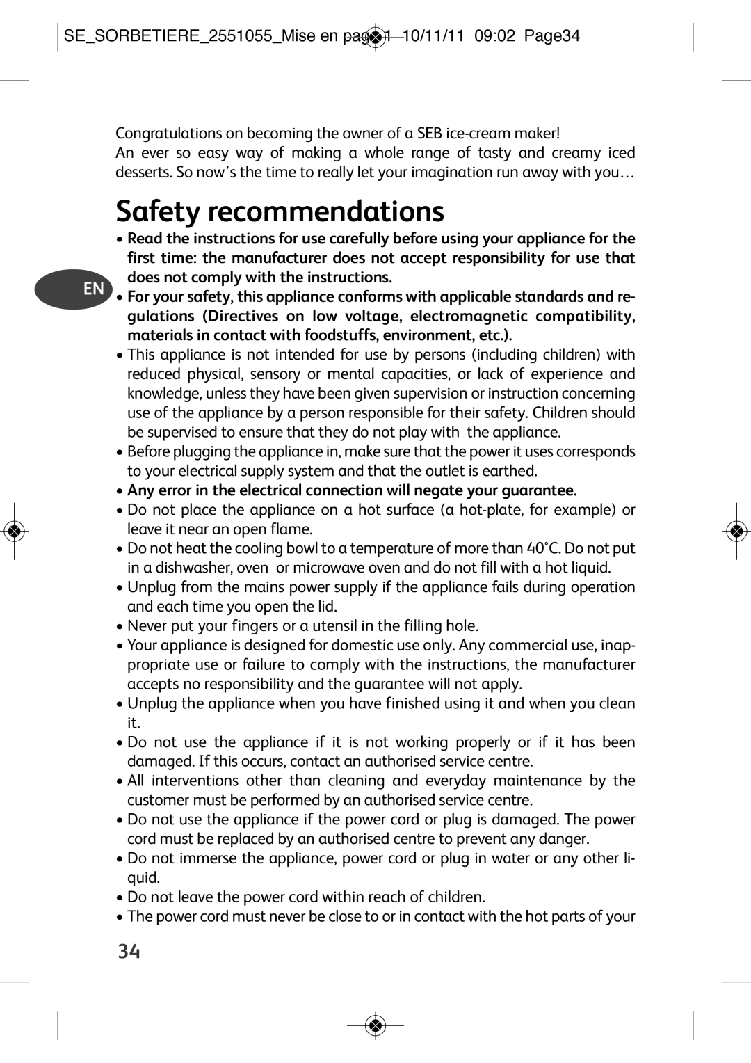 Tefal IG5007B2, IG5007B1, IG500760, IG500710, IG500140 manual Safety recommendations 