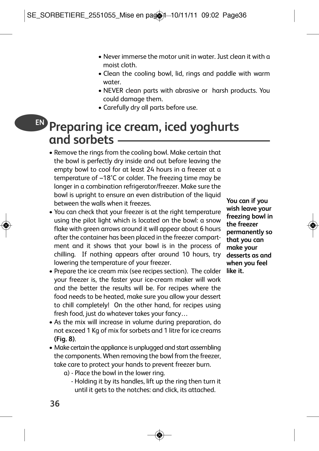 Tefal IG500140, IG5007B1, IG500760, IG5007B2, IG500710 manual EN Preparing ice cream, iced yoghurts and sorbets 