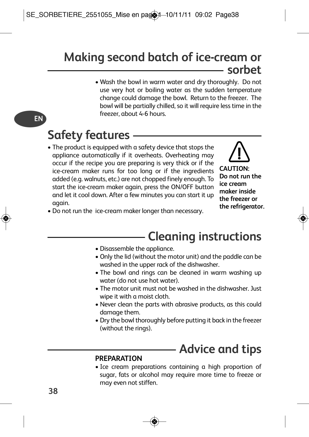 Tefal IG500760, IG5007B1, IG5007B2, IG500710, IG500140 Safety features, Cleaning instructions, Advice and tips, Preparation 