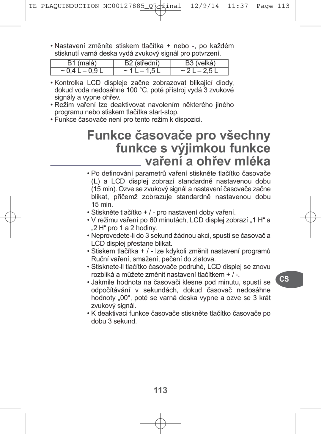 Tefal IH201866, IH201865, IH201840, IH201812 manual 113, Po definování, Dobu 3 sekund 