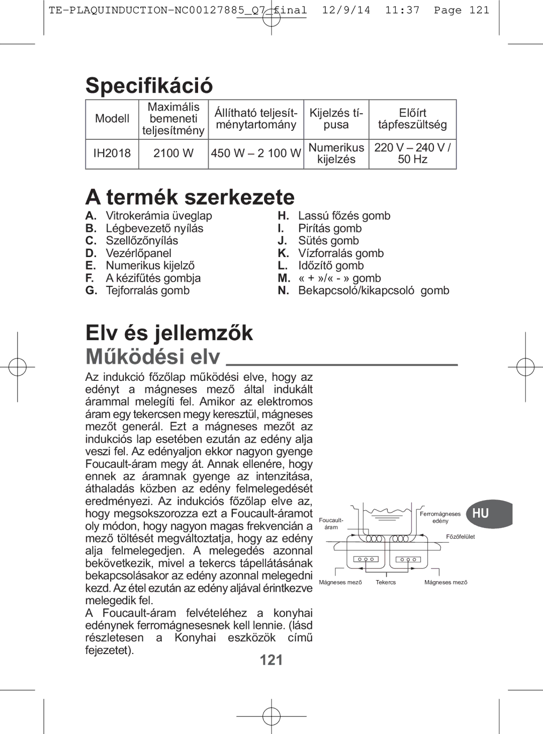 Tefal IH201866, IH201865, IH201840, IH201812 manual Működési elv, 121 