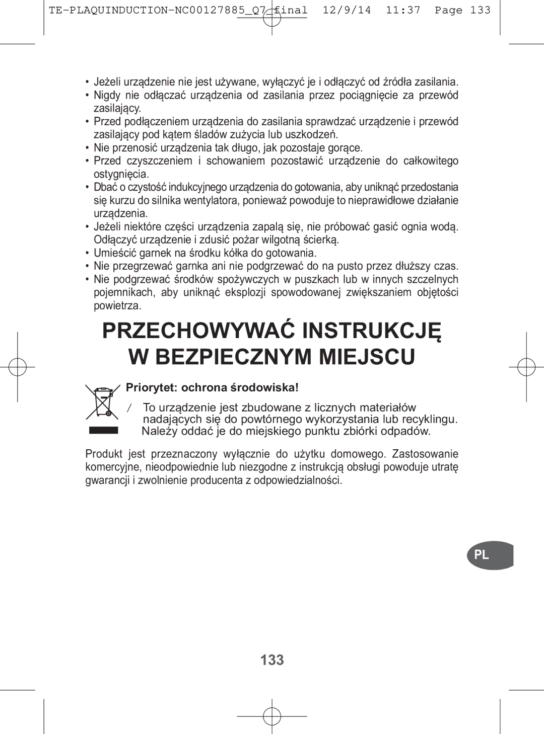 Tefal IH201866, IH201865, IH201840, IH201812 manual 133, Priorytet ochrona środowiska 