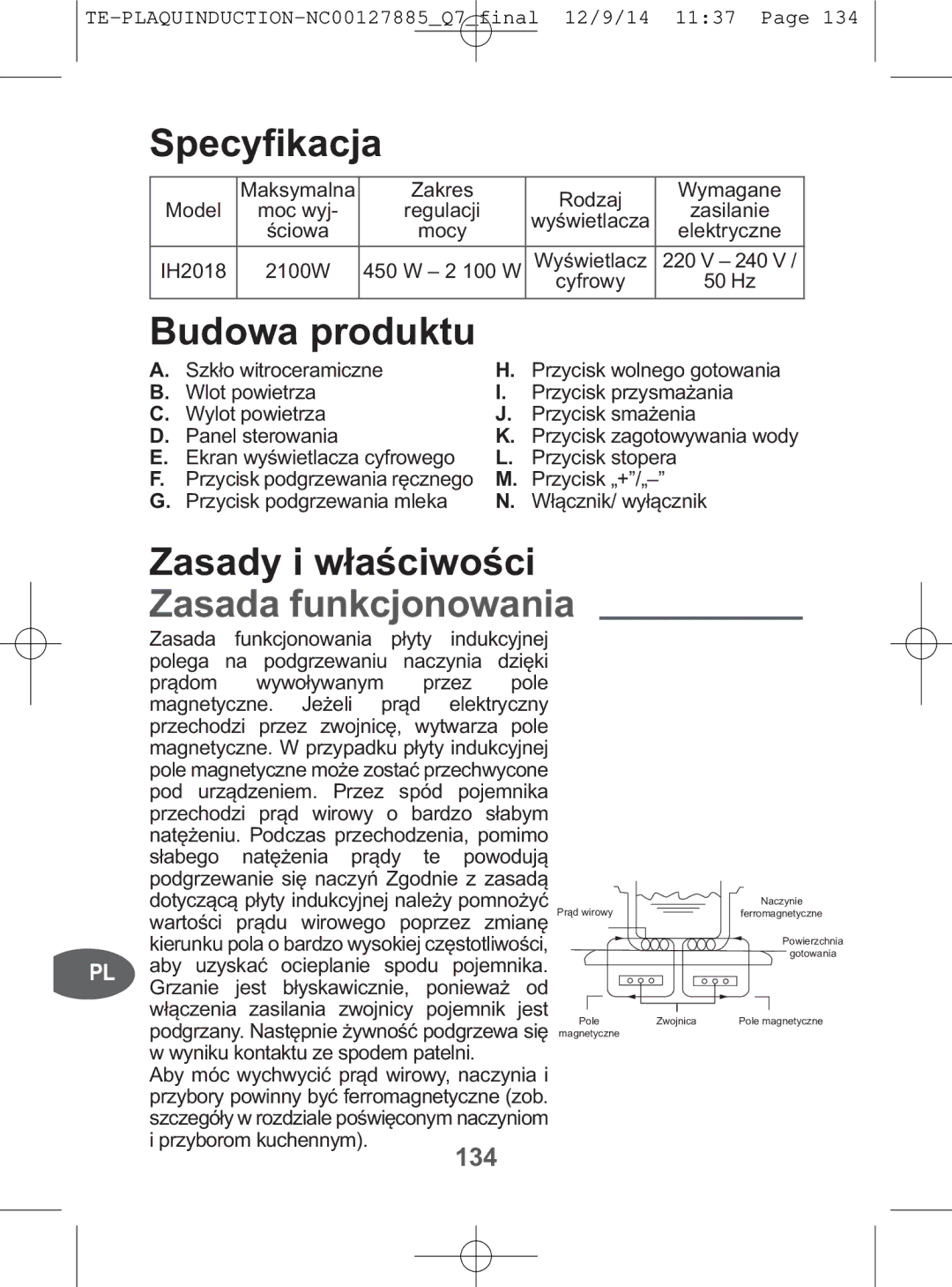 Tefal IH201840, IH201865, IH201866, IH201812 manual Zasada funkcjonowania, 134 