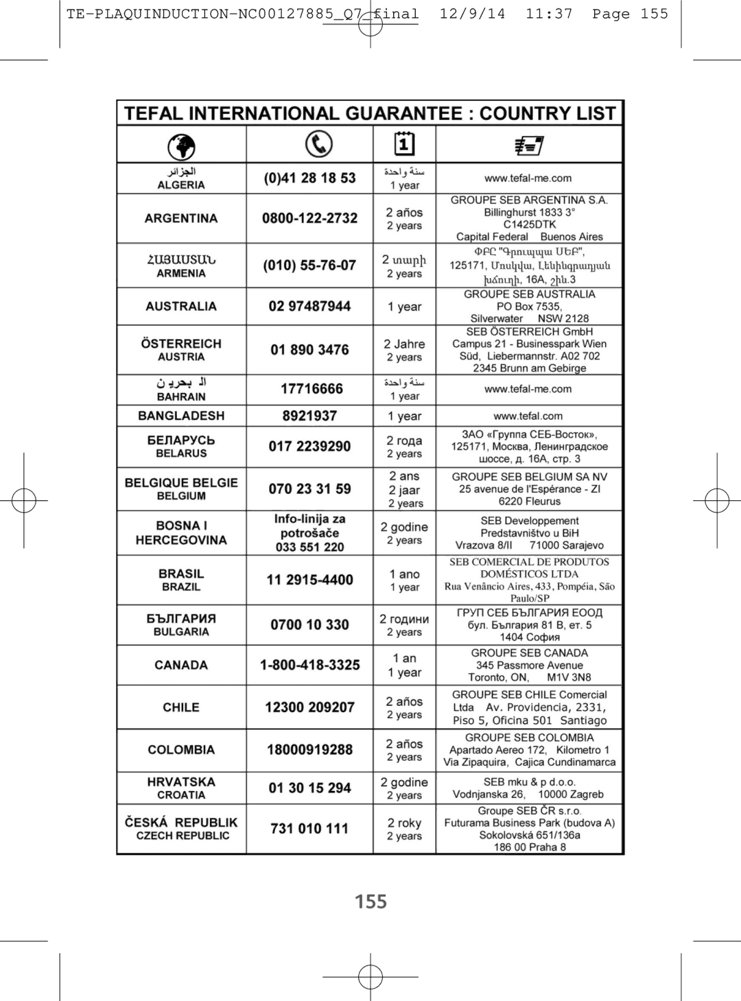 Tefal IH201812, IH201865, IH201866, IH201840 manual 155 