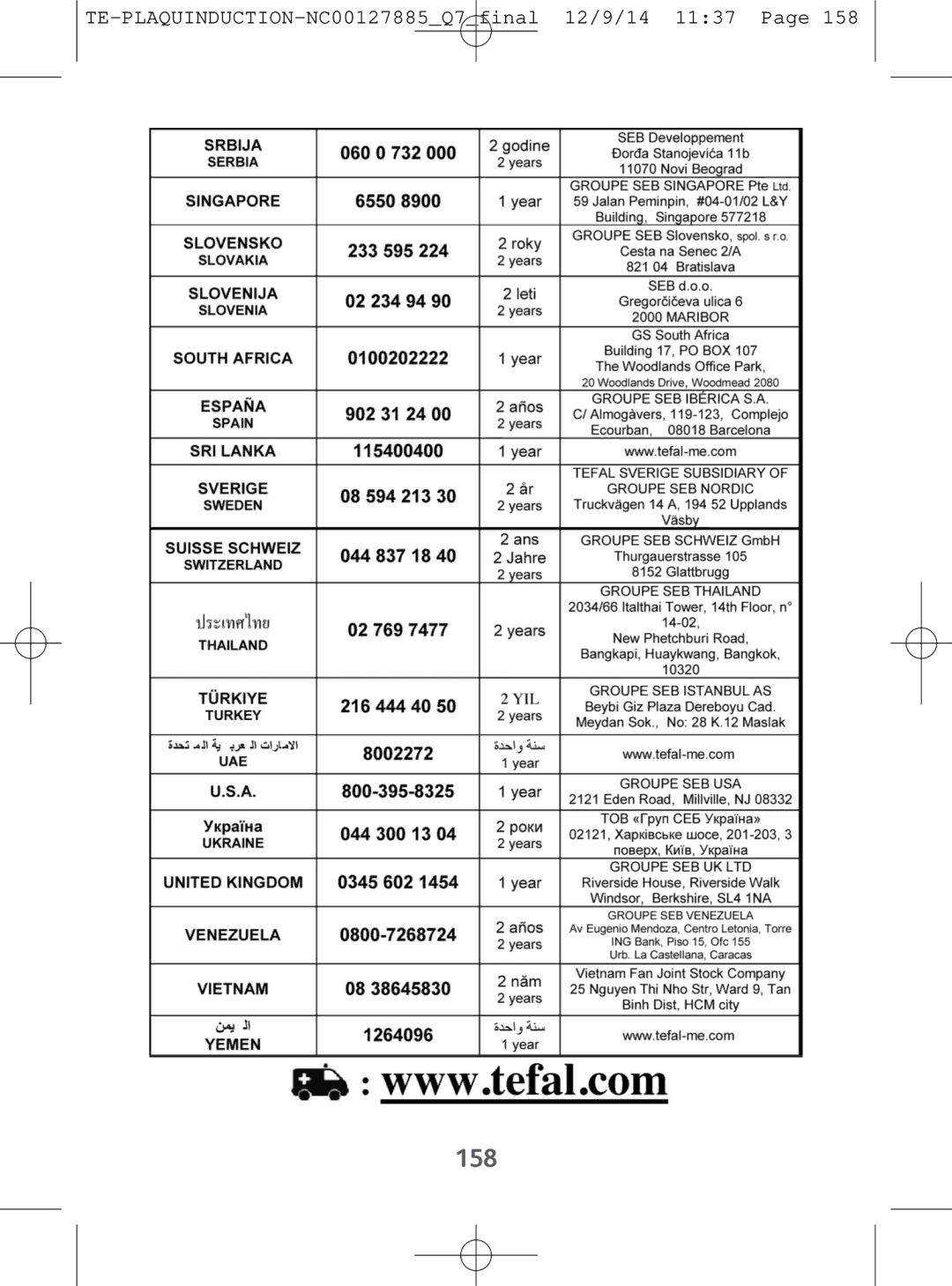 Tefal IH201840, IH201865, IH201866, IH201812 manual 158 