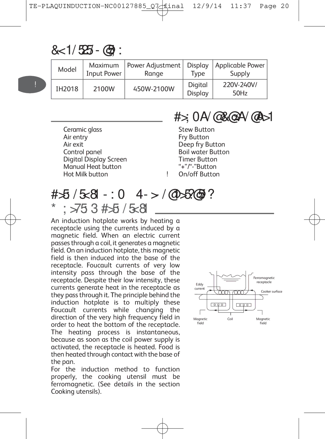 Tefal IH201865, IH201866, IH201840 manual Specification, Product Structure, Principle and Characteristics, Working Principle 