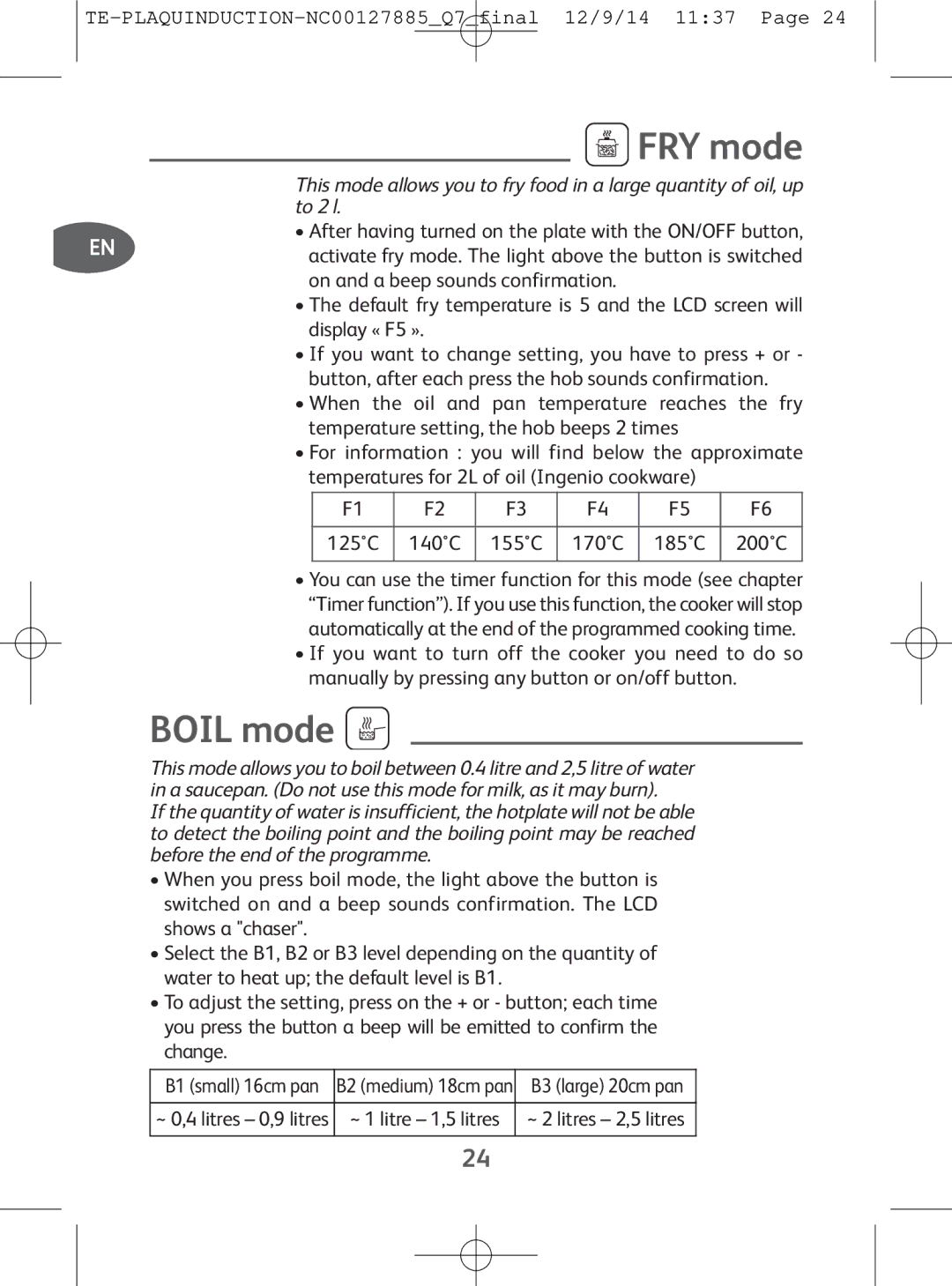 Tefal IH201865, IH201866, IH201840, IH201812 manual FRY mode, Boil mode 