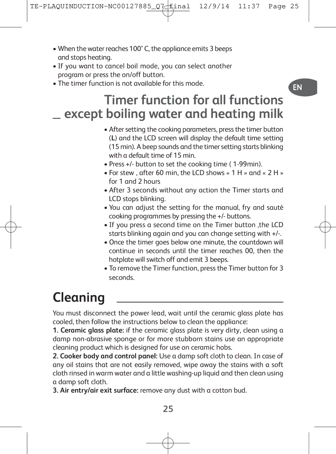 Tefal IH201866, IH201865, IH201840, IH201812 manual Cleaning 