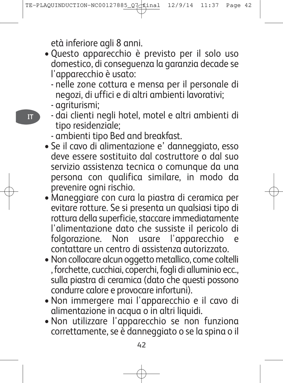 Tefal IH201840, IH201865, IH201866, IH201812 manual TE-PLAQUINDUCTION-NC00127885Q7final 12/9/14 1137 